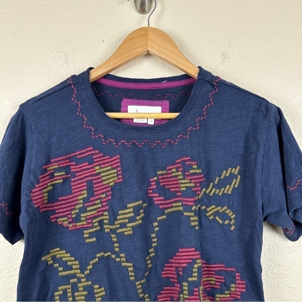 by Anthropologie Alice Embroidered Crew Neck Cotton Short Sleeve Top Size XS - Picture 3 of 12